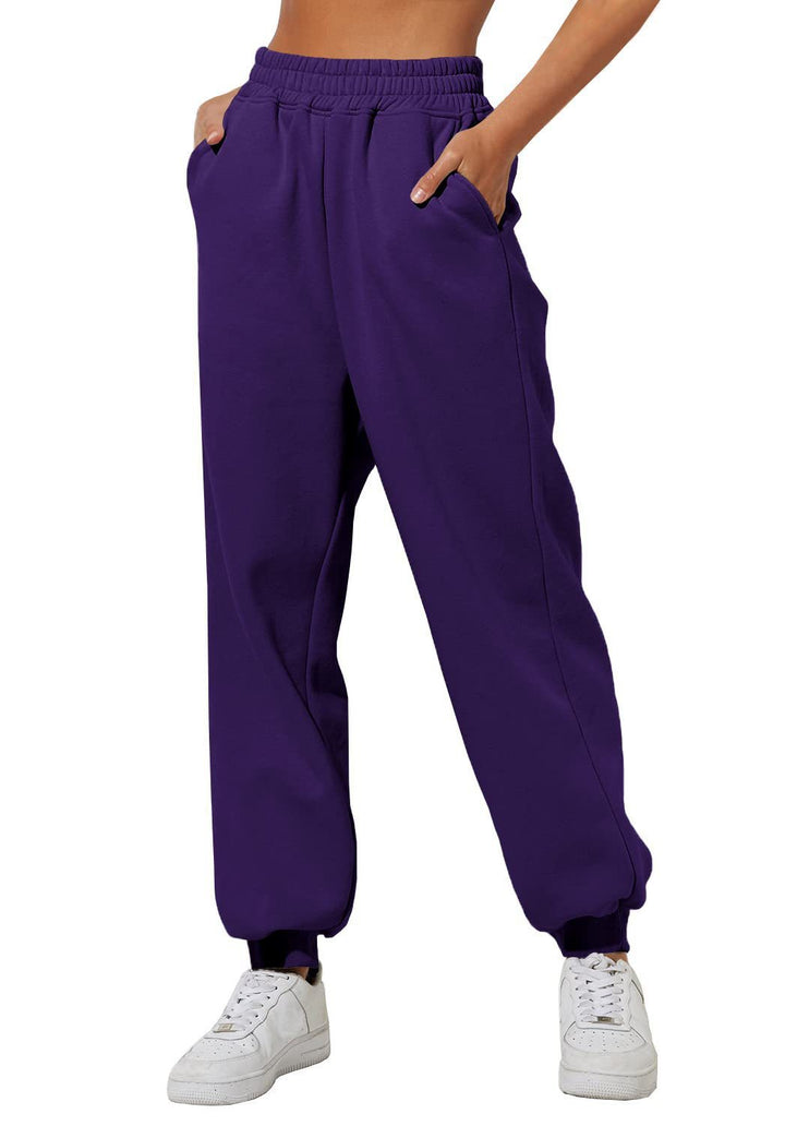 Damen nan lockere High‑Waist Jogginghose mit doppellagigem Komfortbund, seitlichen Eingrifftaschen und gerafften Knöchelbündchen Drune