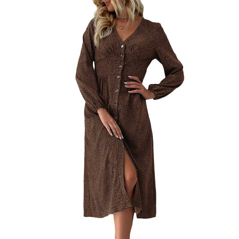 Damen Elegantes Knielanges Kleid mit Knopfverschluss Drune