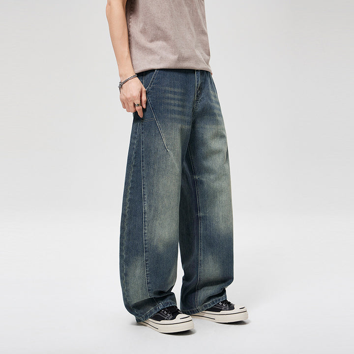 Herren Weite Baggy-Jeans mit hohem Bund, konischer Knöchelpassform und elastischem Tunnelzug Drune
