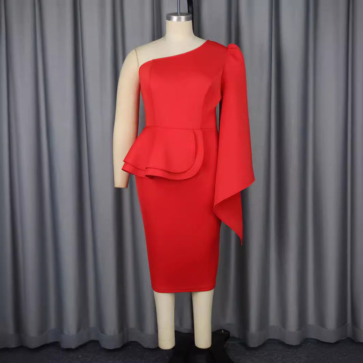 Damen Elegantes Abendkleid mit asymmetrischem Design und Volant Drune