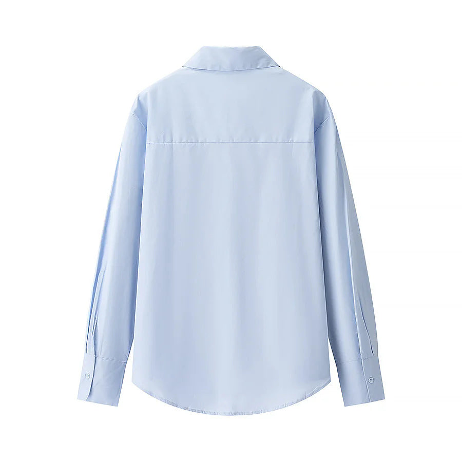 Damen nan Rüschen-Hemdbluse aus Baumwollmix, langärmlig und leicht oversized Drune