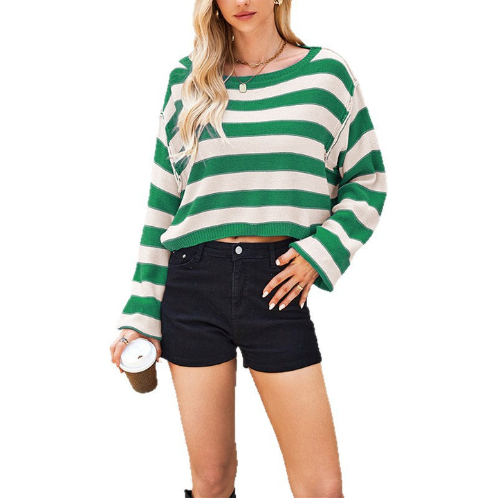 Damen lässiger gestreifter Pullover im cropped Schnitt Drune