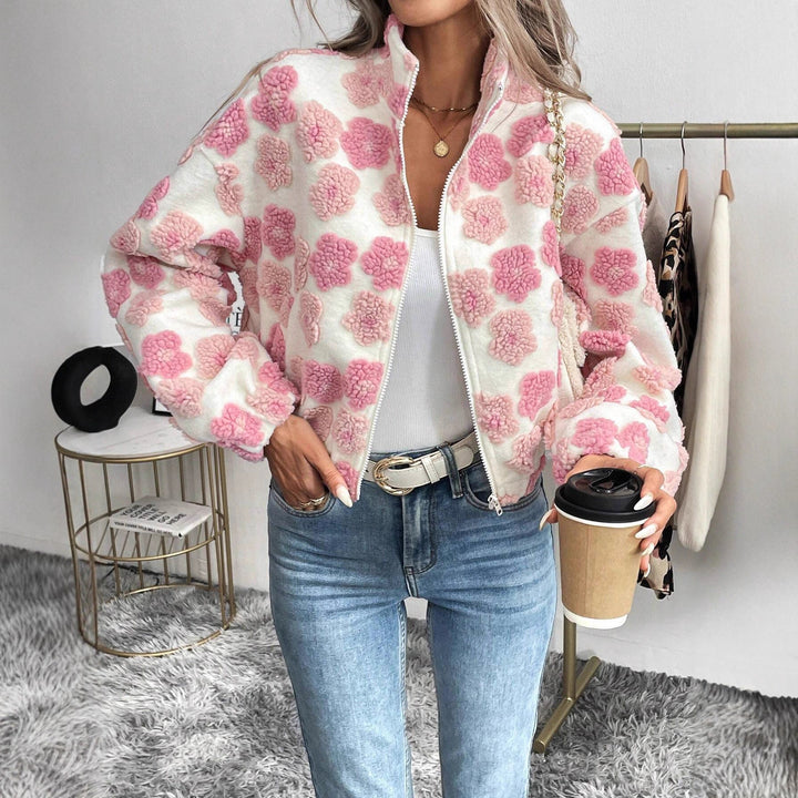 Damen Kuschelige Fleecejacke mit floralem Design Drune