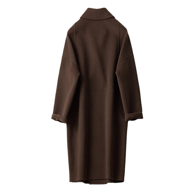 Damen Eleganter Wollmantel mit Abnehmbarer Kapuze Drune