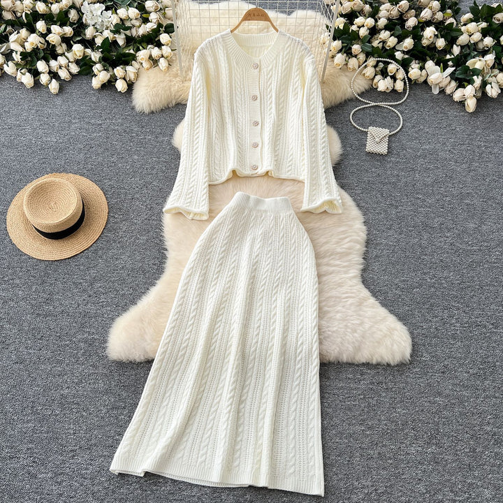 Damen Strickensemble mit Zopfstruktur Drune