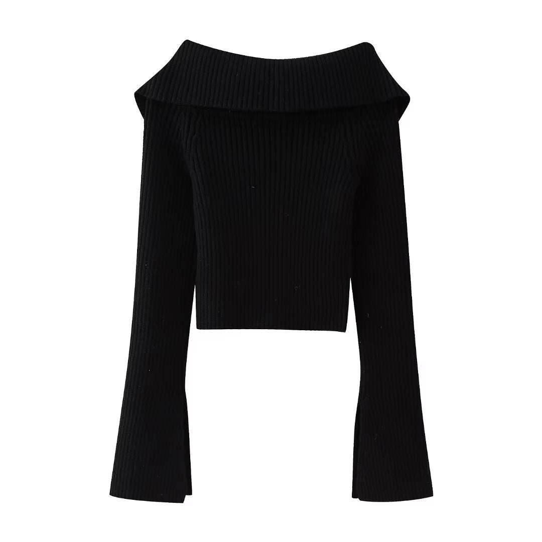 Damen Kurz geschnittene Rippenstrick-Jacke mit weitem Carmenkragen und durchgehendem Reißverschluss Drune
