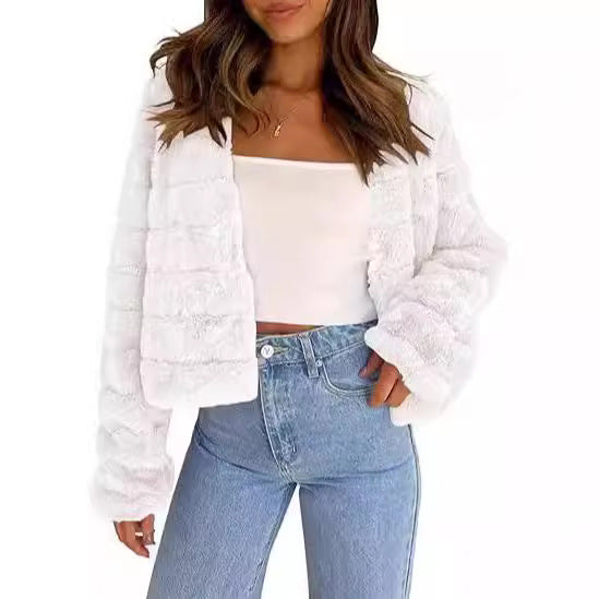 Damen Flauschige und modische Kurzjacke Drune