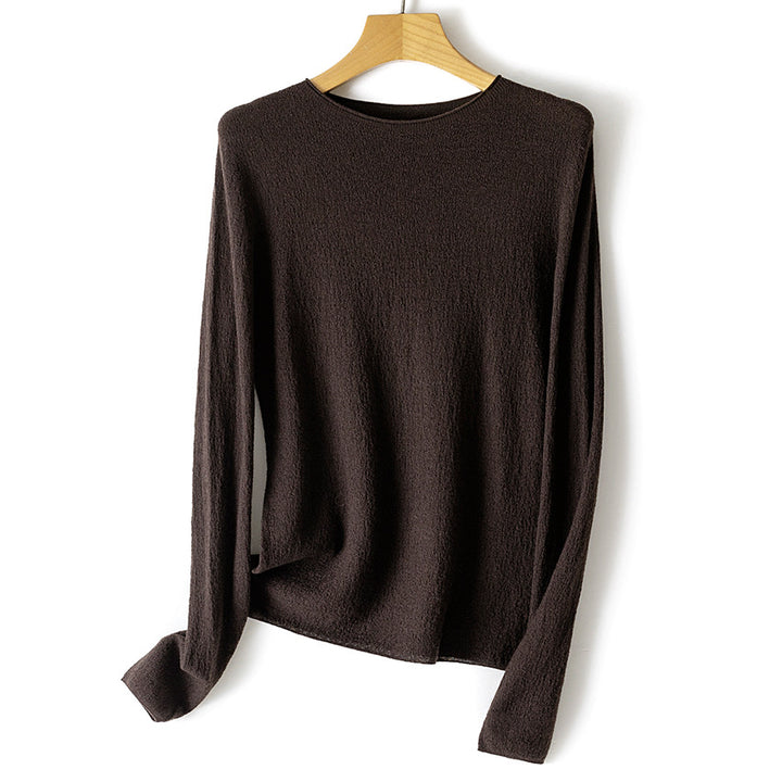 Damen Leichter strukturierter Langarm-Strickpullover mit Rundhals und feiner Crinkle-Optik Drune