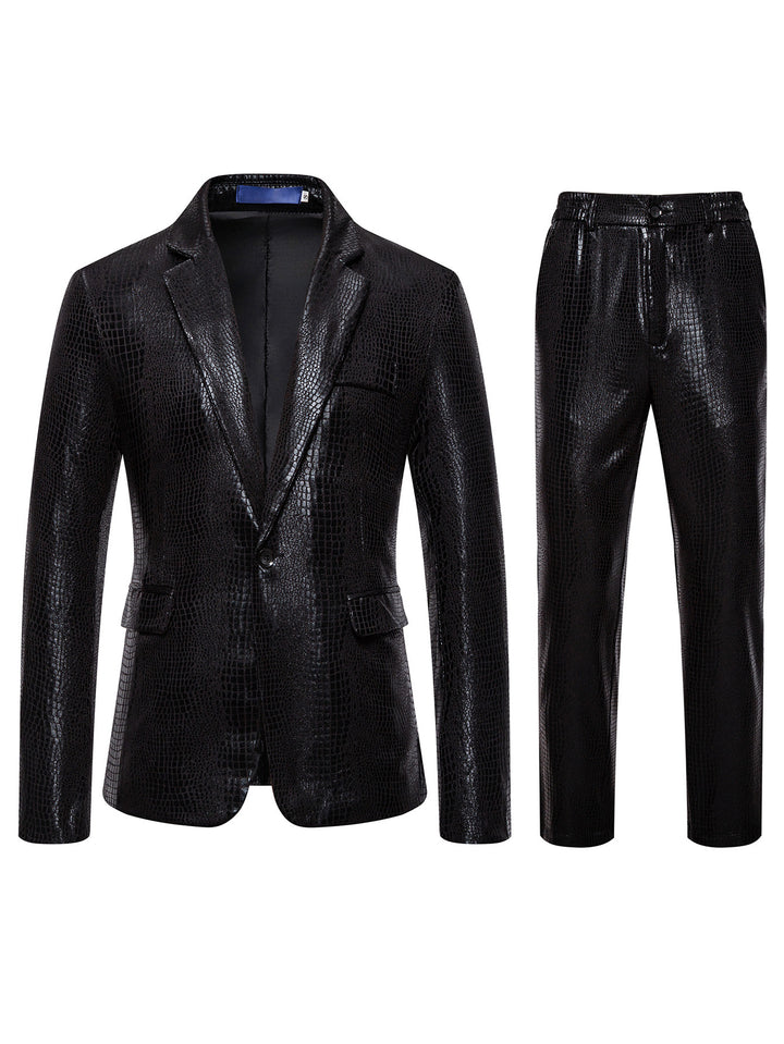 Herren Zweiteiliges Glamour-Anzugset mit metallischem Kroko-Effekt und schmaler Silhouette Drune