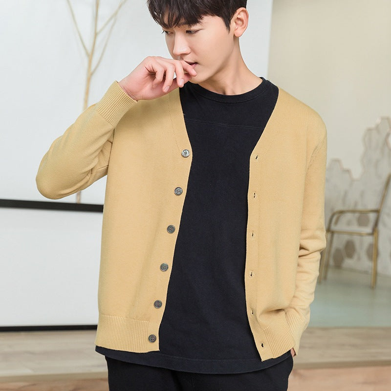 Herren Feiner V‑Ausschnitt-Cardigan aus leichtem Feinstrick mit geripptem Saum Drune