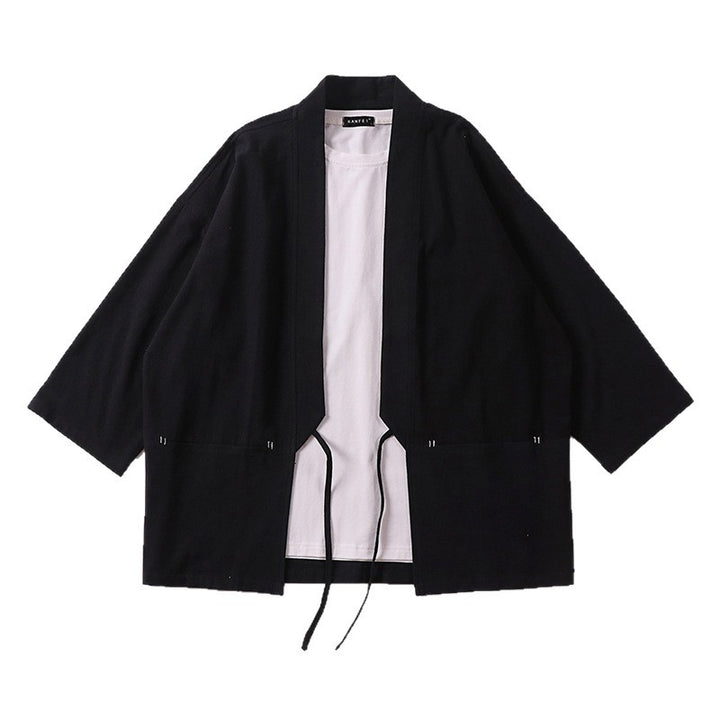 Unisex Kimono-Haori-Jacke mit Bindegürtel und dreiviertelärmeln Drune