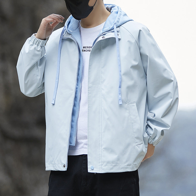 Herren Leichte Regenjacke mit verstellbarem Kapuzenkragen Drune