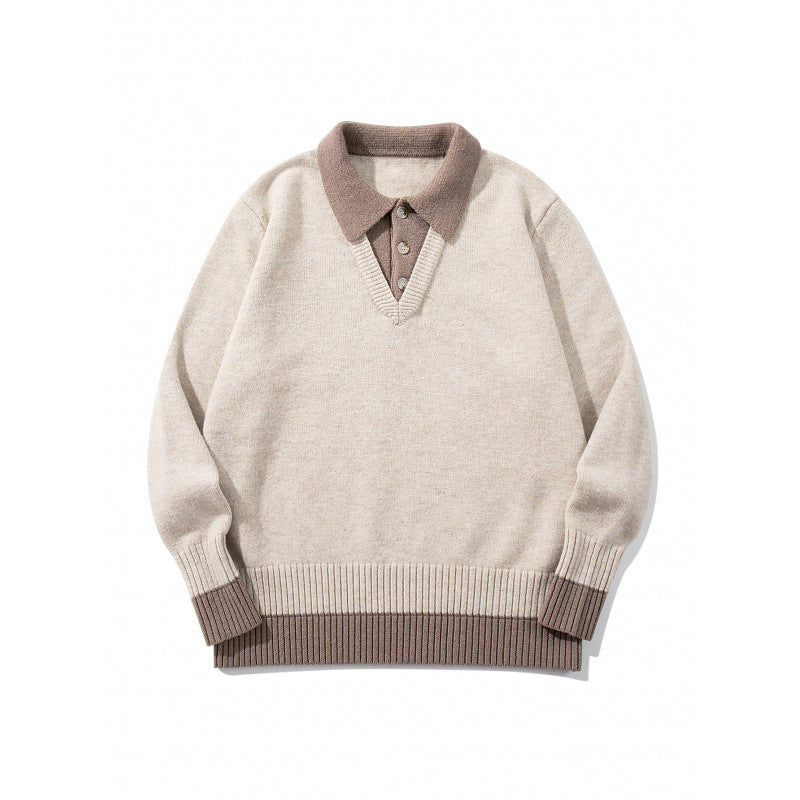 Herren Oversized Feinstrick-Polo mit kontrastbesetztem Hemdkragen und Rippenbündchen Drune