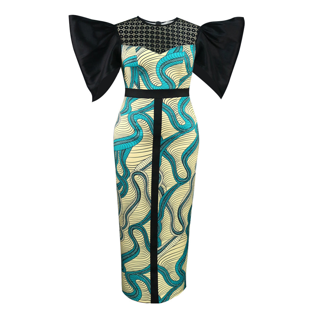 Damen Elegant designendes Maxikleid mit auffälligen Puffärmeln Drune