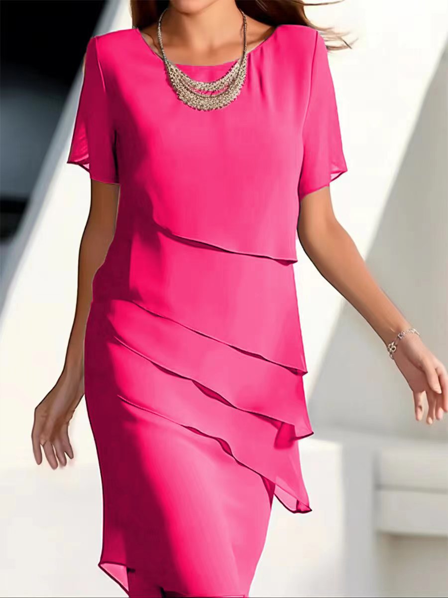 Damen elegantes Wickelkleid mit Schichten Drune