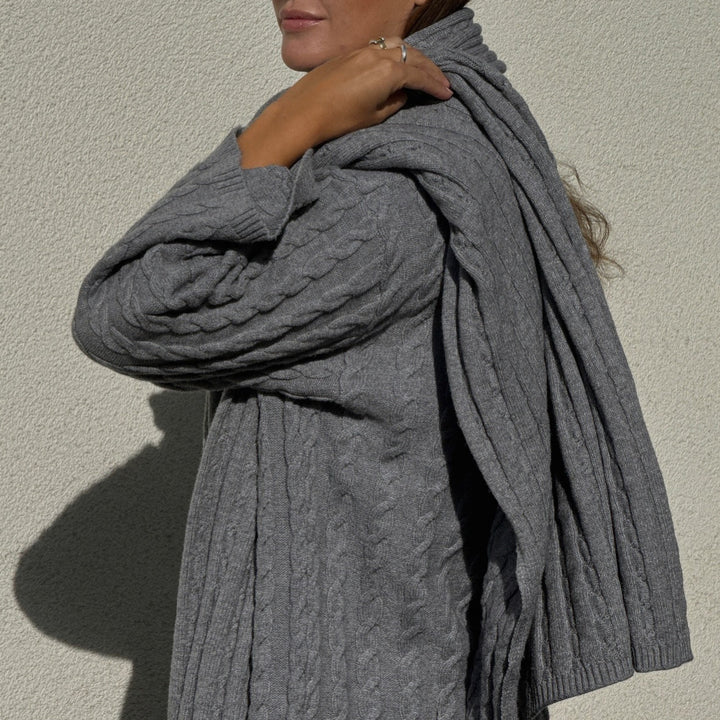Damen Großer Strickpullover mit Schal Drune
