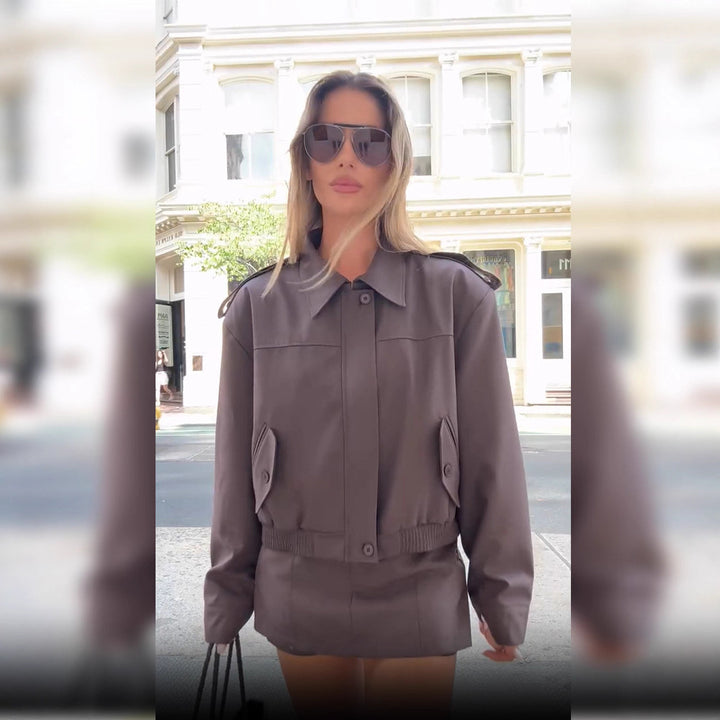 Damen modische cropped Utility-Jacke mit praktischen Klapptaschen Drune