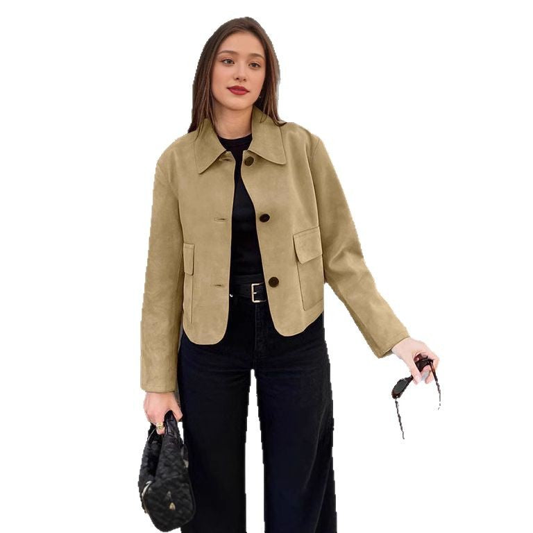 Damen Elegante Kunstlederjacke mit angedeuteten Taschen Drune
