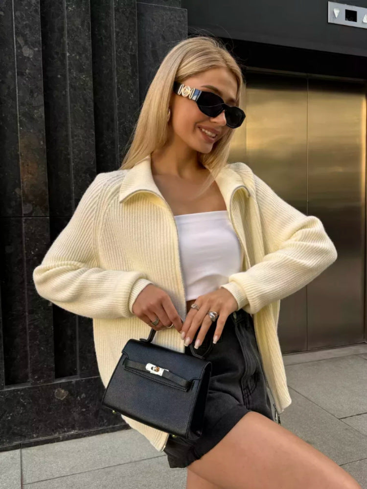 Damen Moderner Strickjacke mit hochwertigem Reißverschluss Drune