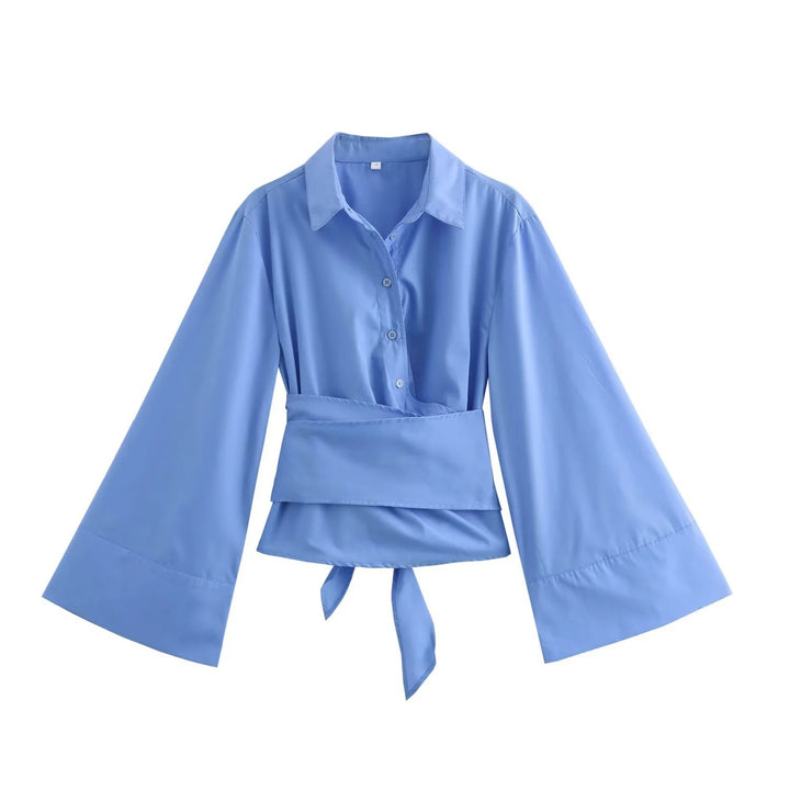 Damen 200+ elegante Wickelbluse mit weiten Kimonoärmeln und Taillenschleife Drune