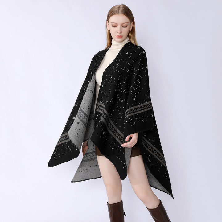 Damen Oversize-Umhangcape aus Wollmix mit zweifarbiger Wendestruktur Drune