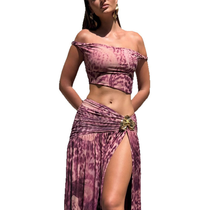 Damen Kleidungsset im stylischen Off-Shoulder-Design mit Raffungen und einzigartigem Muster Drune