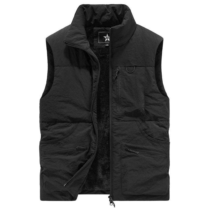 Herren Wattierte Outdoor-Weste mit Teddyfutter, hohem Kragen und Multifachtaschen Drune