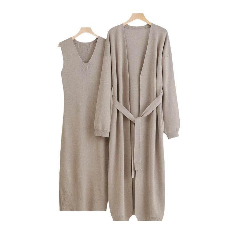 Damen 2-teiliges Kleid und Cardigan-Set mit V-Ausschnitt Drune