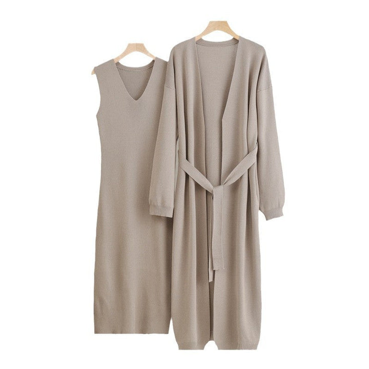 Damen 2-teiliges Kleid und Cardigan-Set mit V-Ausschnitt Drune