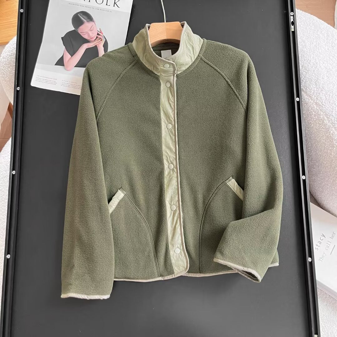 Damen kuschelige Fleece-Jacke mit elastischem Kragen und praktischen Taschen Drune
