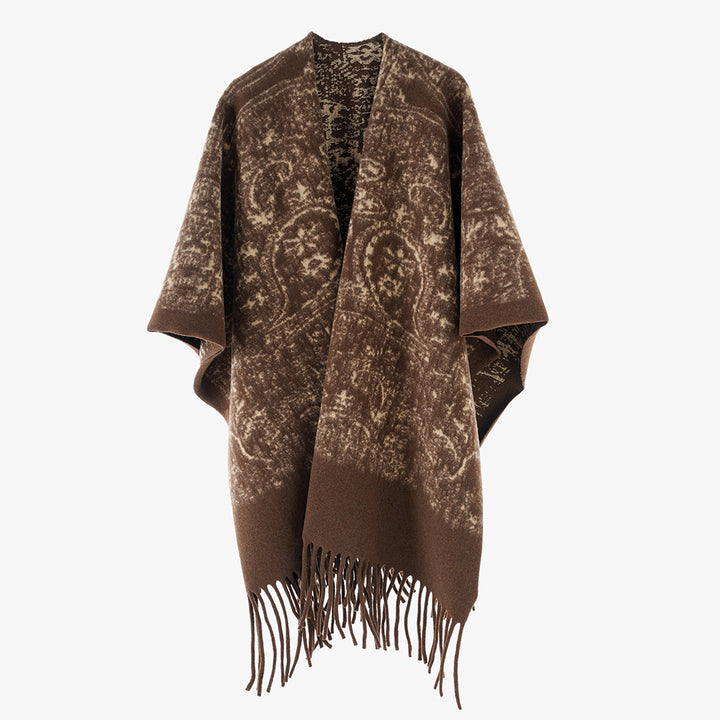 Damen Fransen-Cape im Kuschel-Wollmix mit strukturierter Vintage-Optik Drune