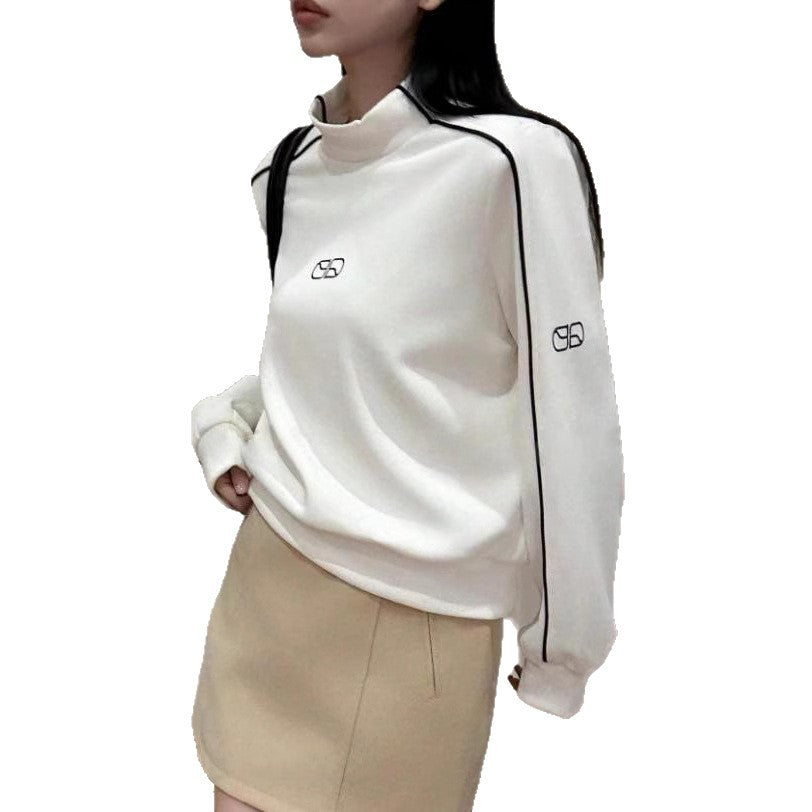Damen Sportlicher Turtleneck-Pullover mit Kontrastnähten Drune