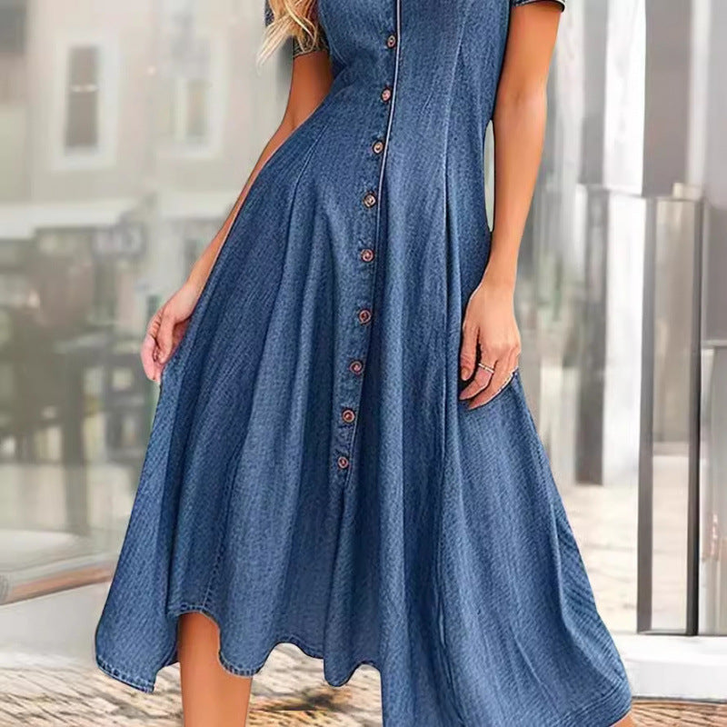 Femme Knopf-Down Denim Midi Kleid Drune