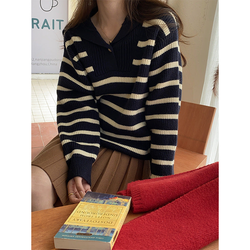 Damen klassischer Strickpullover mit maritimen Streifen Drune