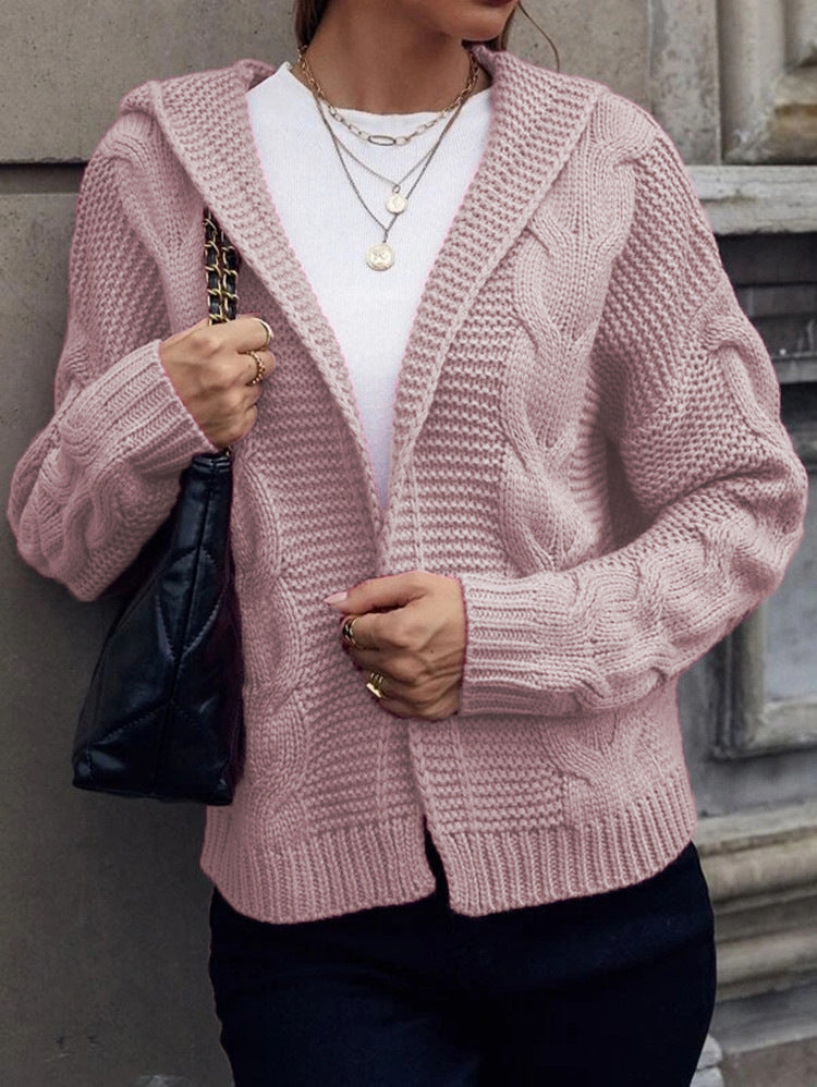 Damen Grobstrickjacke mit Kapuze und Zopfmuster Drune