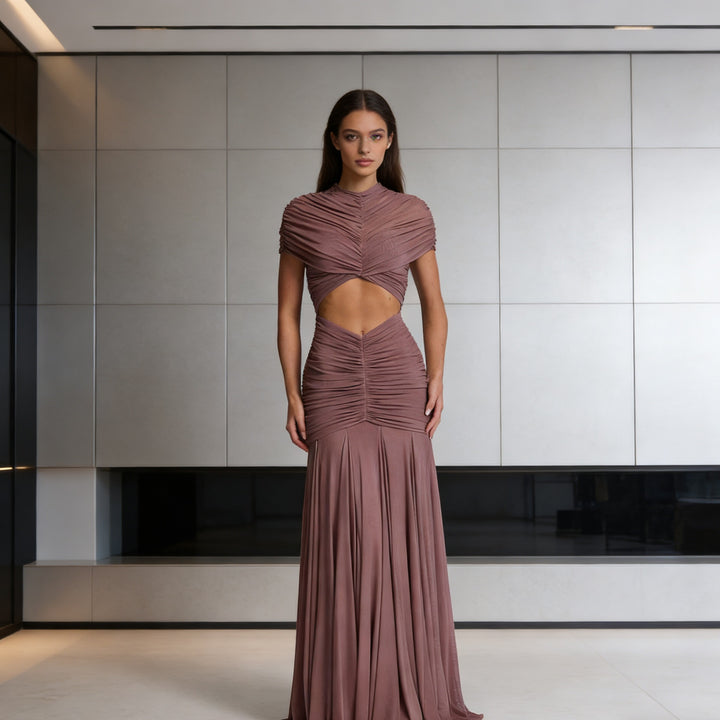 Damen Figuriertes Abendkleid mit raffiniertem Cut-Out-Design und drapiertem Oberteil Drune