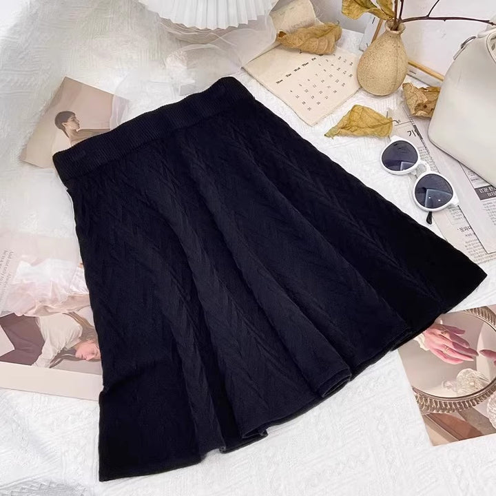 Damen Plissierter Strickrock mit Zopfmuster Drune