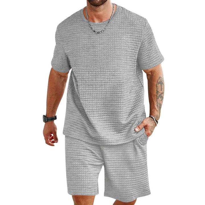Herren nan leichter Freizeit-Zweiteiler in Waffelstruktur mit Rundhals-T-Shirt und komfortablen Shorts Drune