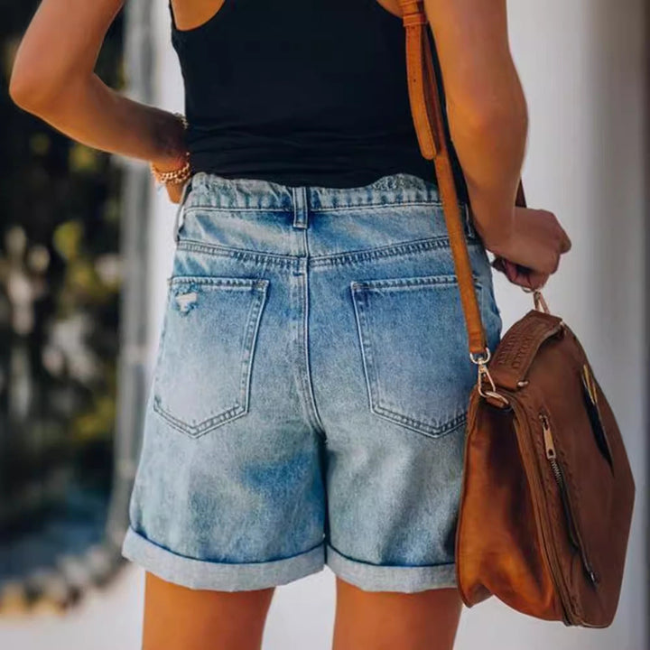 Damen Jeansshorts im lässigen Relaxed Fit mit modischen Destroyed-Details Drune