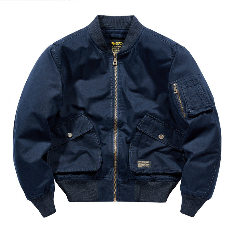 Herren Kurz geschnittene Canvas‑Bomberjacke im Utility‑Look mit schrägen Pattentaschen und Ärmel‑Organizer Drune