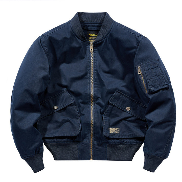 Herren Kurz geschnittene Canvas‑Bomberjacke im Utility‑Look mit schrägen Pattentaschen und Ärmel‑Organizer Drune