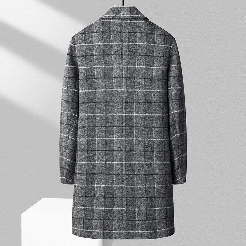 Herren Karierter Wollmix-Kurzmantel mit schlanker Silhouette und Reverskragen Drune