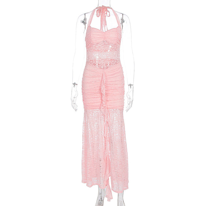 Damen Raffiniertes Maxikleid mit Spitzenakzenten und tiefem Schlitz Drune
