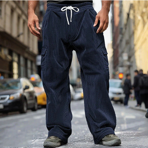 Herren Cord-Optik Cargo-Jogger mit Tunnelzug, elastischem Bund und aufgesetzten Klapptaschen Drune