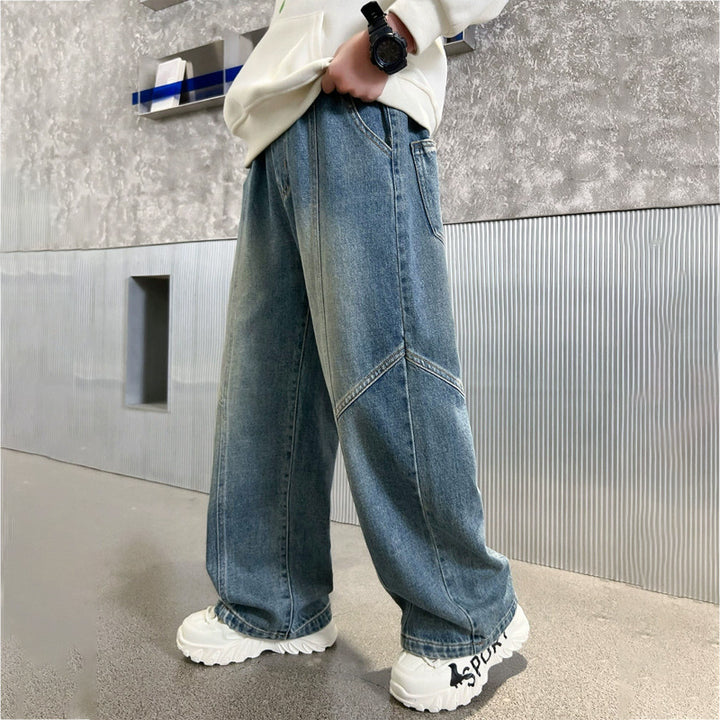 Unisex weite Jeans mit stilvollen Kontrastnähten Drune