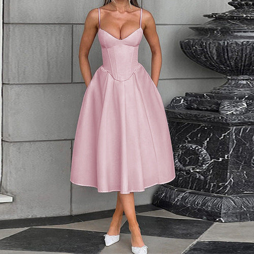 Damen Midikleid mit herzförmigem Ausschnitt und schwingendem Rock Drune
