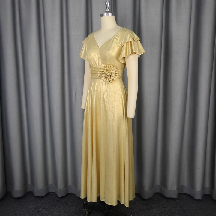 Damen Elegantes Maxikleid mit üppigem Volant und floralem Akzent Drune