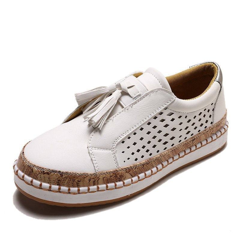 Damen perforierter Tassel-Slip-On Loafer mit Korkoptik-Plateau und gepolstertem Komfortfußbett Drune