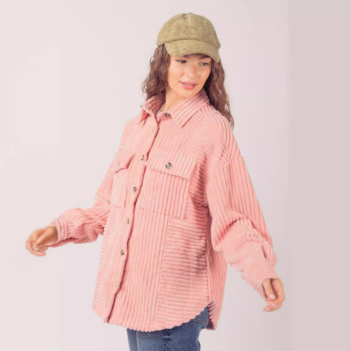 Damen lässige Cordjacke mit praktischen Taschen Drune