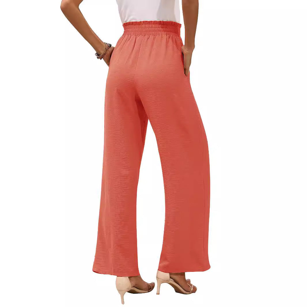 Damen Paperbag-Hose mit weitem Bein, elastischer Taille und Bindegürtel Drune
